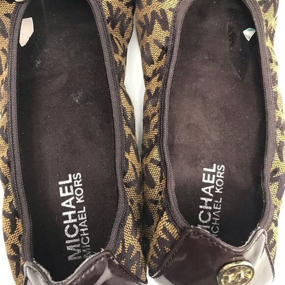 Michael Michael Kors ERIN Brown Logo Fabric Cap Toe Ballet Flats - Picture 7 of 11